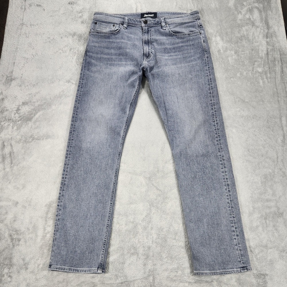 Revtown Jeans Mens 35x32 Gray Sharp Slim Straight Light Wash‎ Stretch Denim